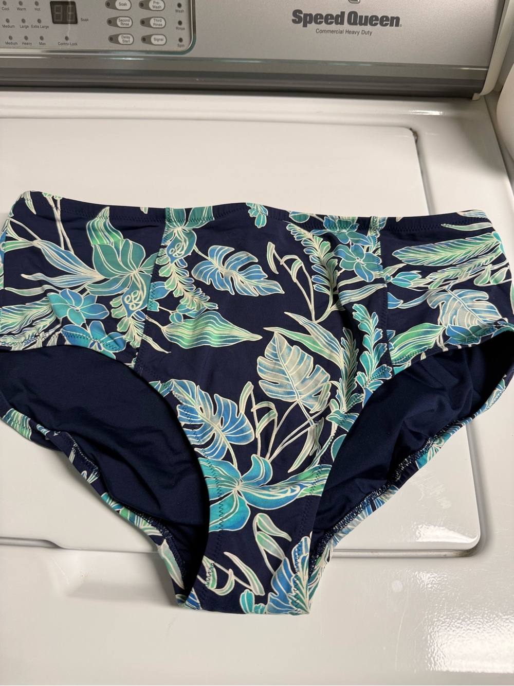 Lands' End Navy Tropical-Leaf Bikini Bottom plus size